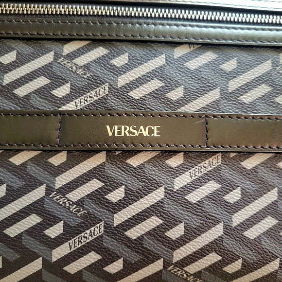 EUC Versace Coated Canvas Calfskin La Greca Signature Backpack Black and Grey - Picture 2 of 16